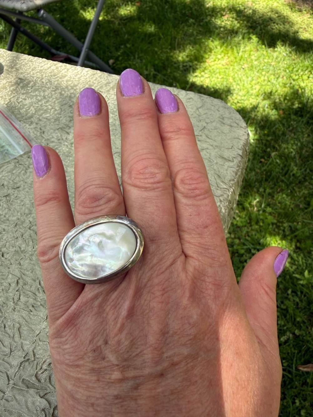 Silver Mother-of-Pearl Statement Ring - White